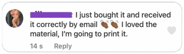 Customer comment: I just bought it and received it correctly by email — I loved the material, I'm going to print it.